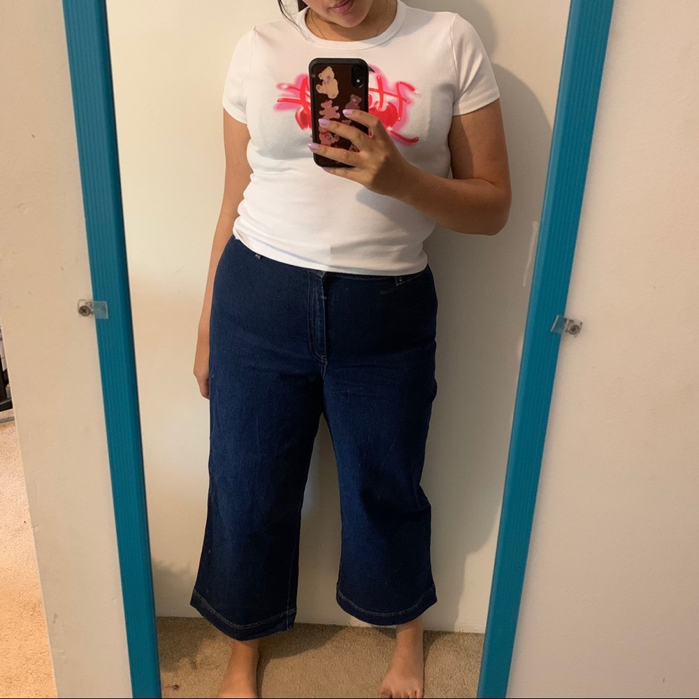 Stretchy blue denim wide leg